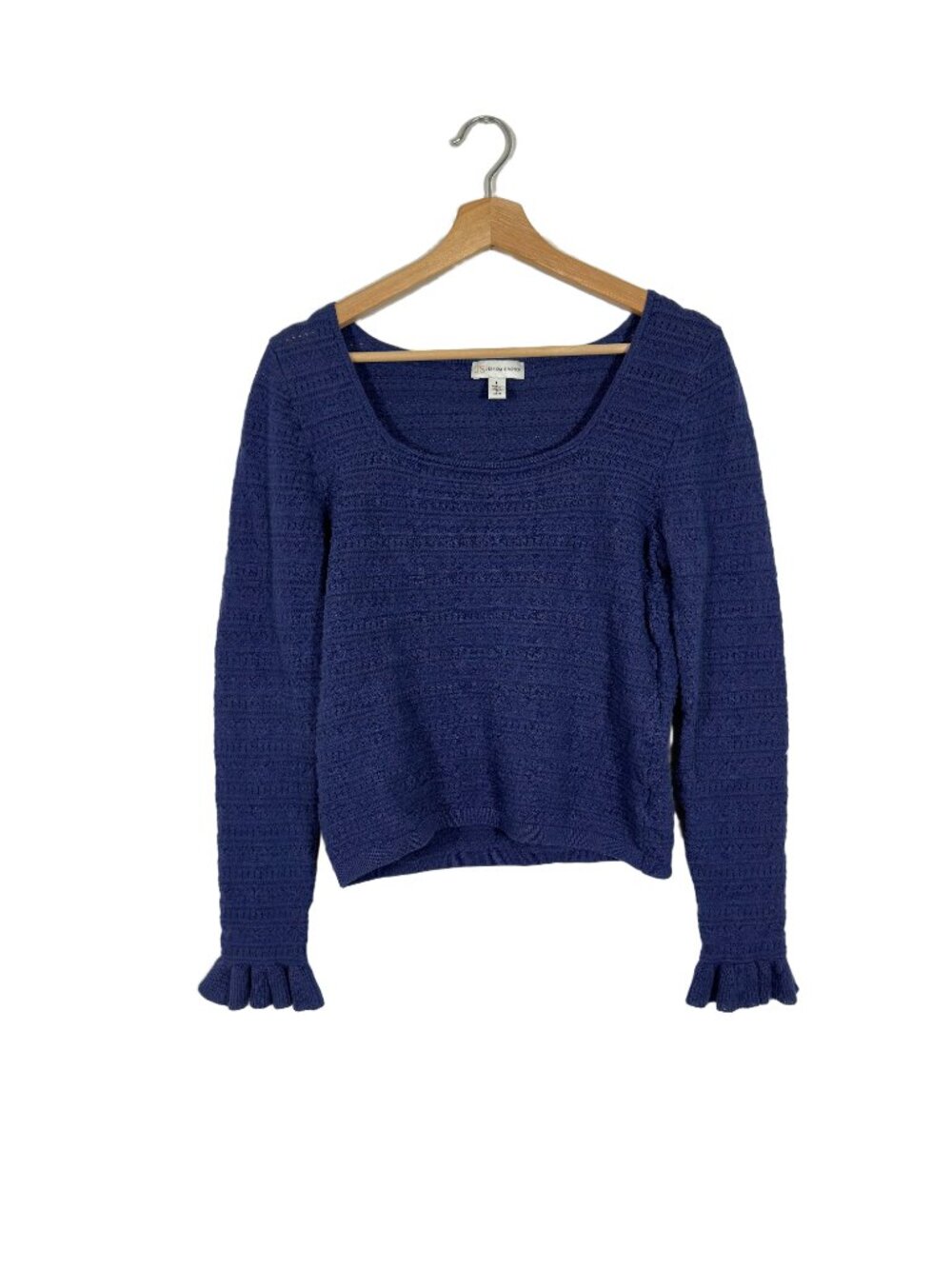 Jessica Simpson Women's Ruffle Cuff Knit Sweater Large Blue Casual Cozy Comfy